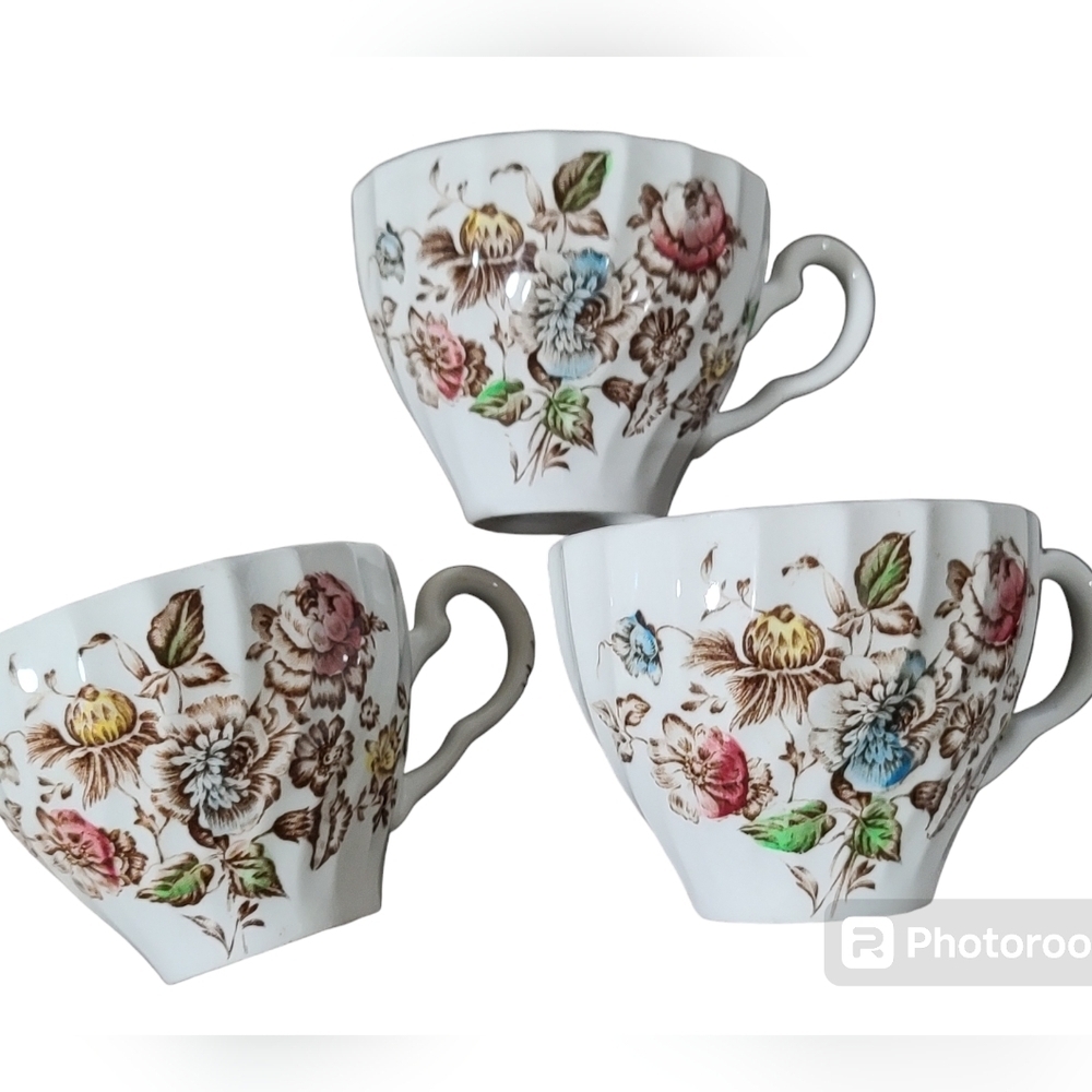 Johnson bros Staffordshire bouquet set of 3 tea cups